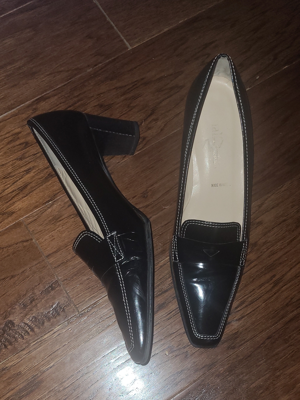 AMALFI Black Leather Block Heels - Size 10.5